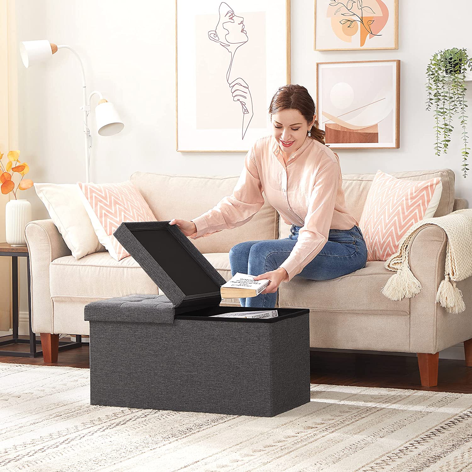 Tabure, klupa za odlaganje, 76 x 38 x 38 cm, tamno siva | SONGMICS-vitahome.hr
