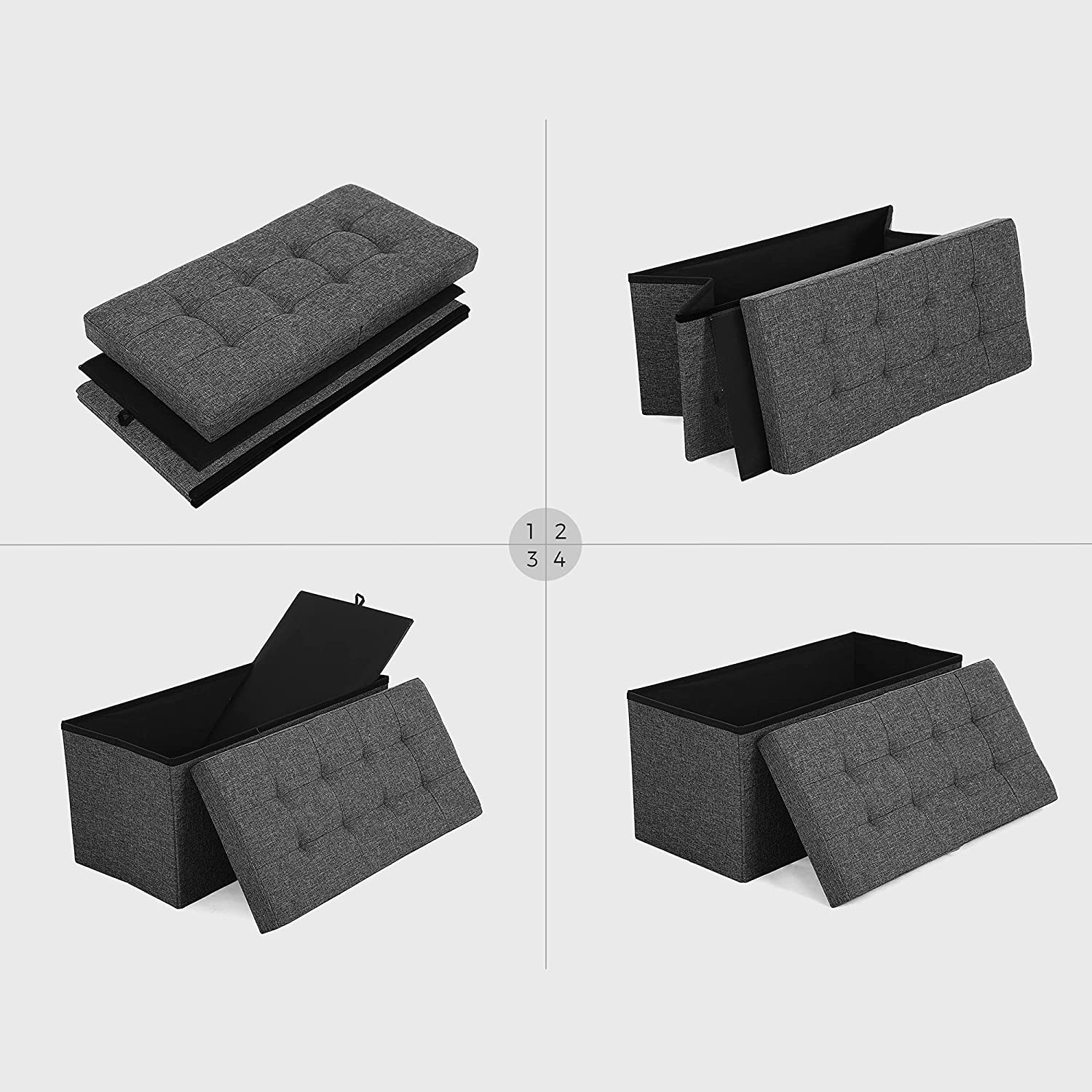 Tabure, klupa za odlaganje, 76 x 38 x 38 cm, tamno siva | SONGMICS-vitahome.hr
