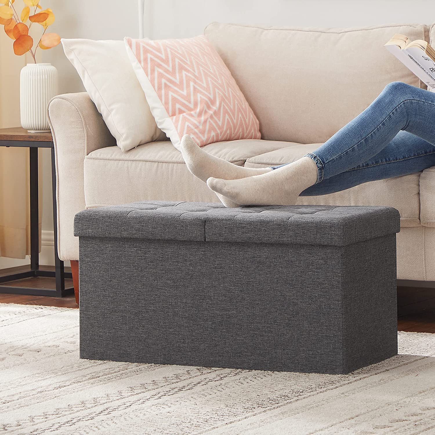 Tabure, klupa za odlaganje, 76 x 38 x 38 cm, tamno siva | SONGMICS-vitahome.hr