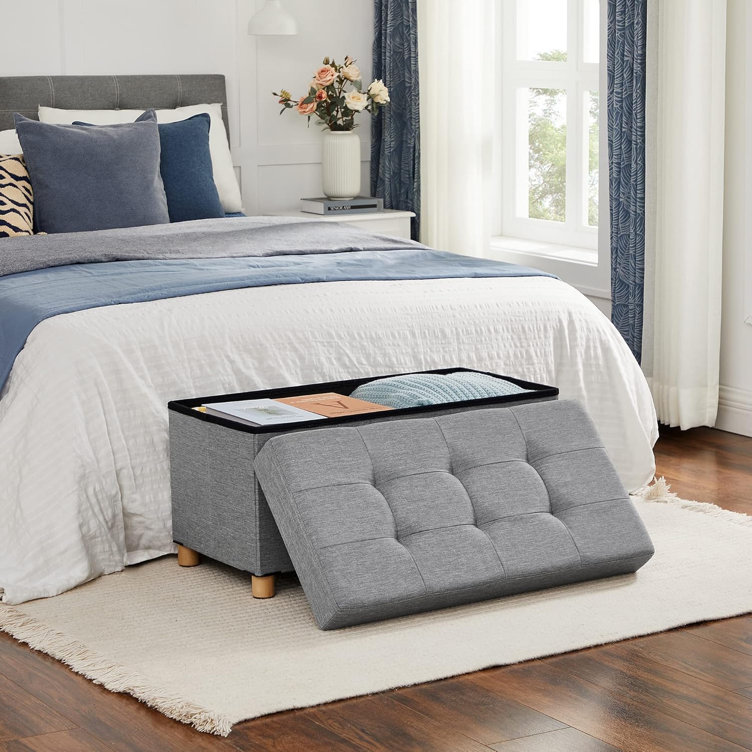 Tabure s prostorom za pohranu, 76 x 38 x 40 cm, svijetlo sive boje | SONGMICS-vitahome.hr