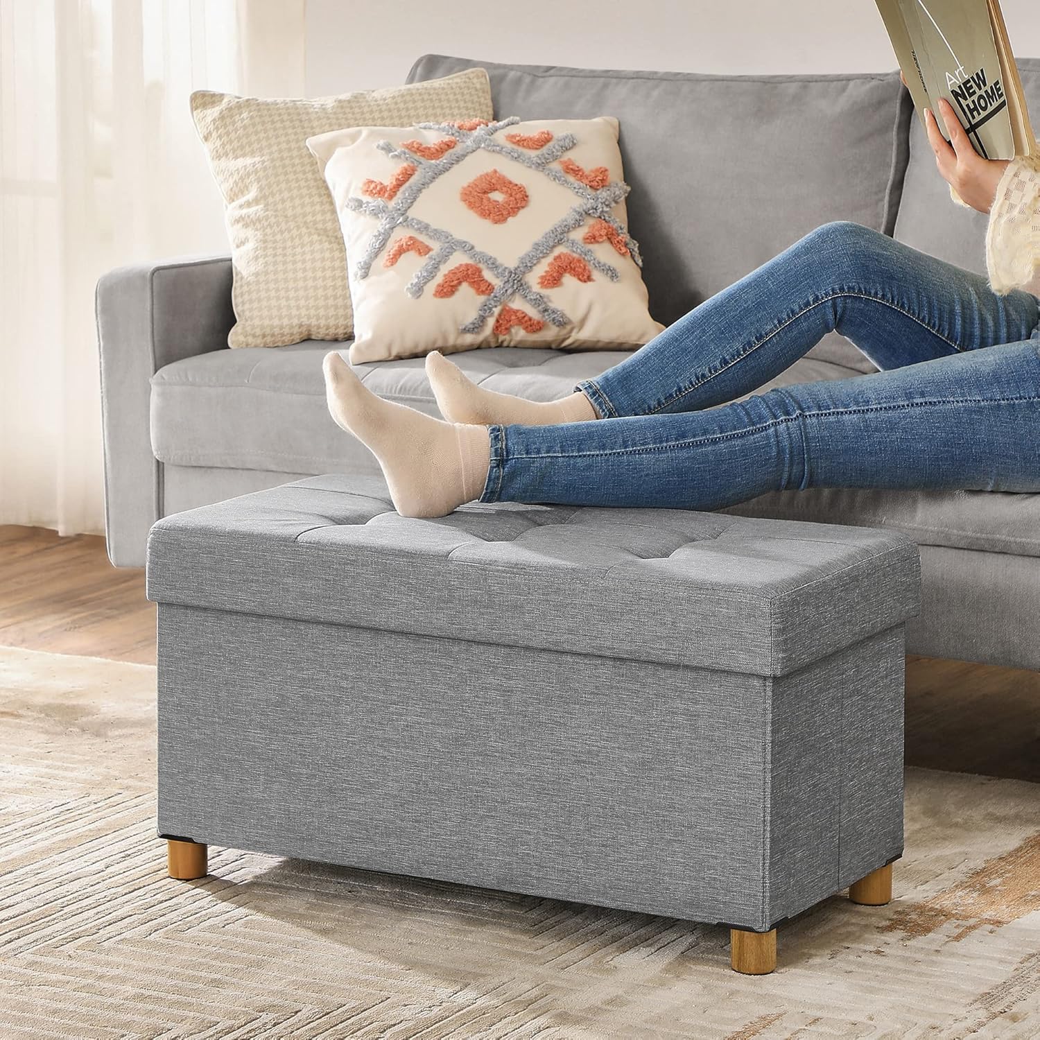 Tabure s prostorom za pohranu, 76 x 38 x 40 cm, svijetlo sive boje | SONGMICS-vitahome.hr