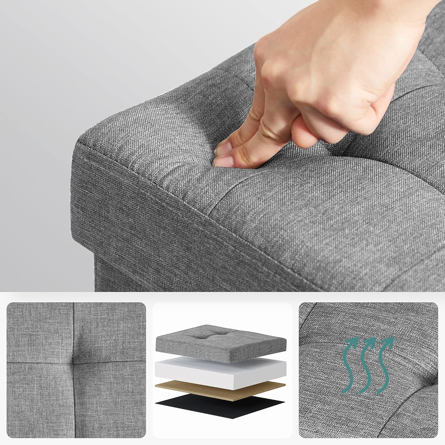 Tabure s prostorom za pohranu, 76 x 38 x 40 cm, svijetlo sive boje | SONGMICS-vitahome.hr