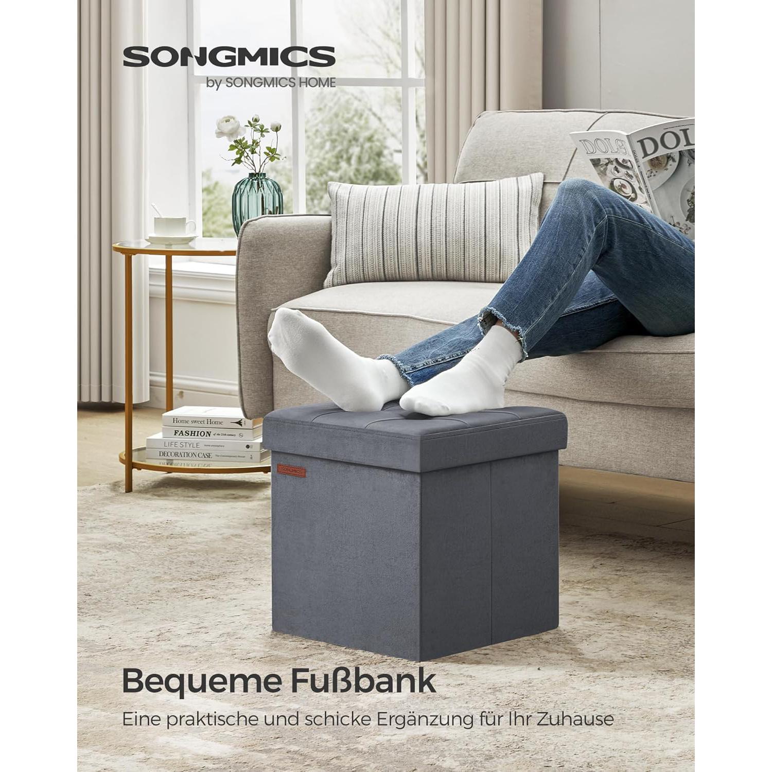 Tabure s prostorom za pohranu, nosivost 300 kg, 38 x 38 cm, grafitno siva | SONGMICS-vitahome.hr