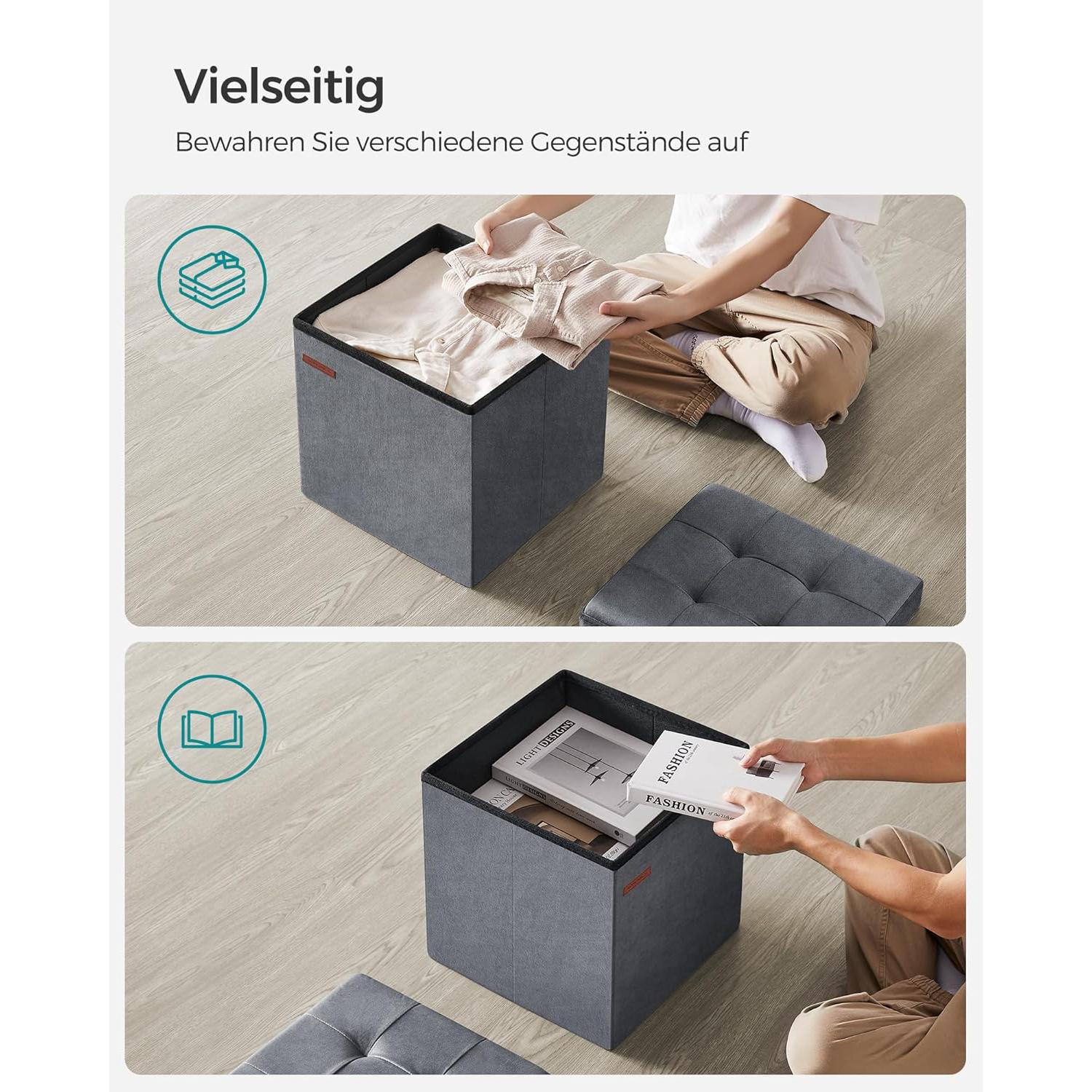 Tabure s prostorom za pohranu, nosivost 300 kg, 38 x 38 cm, grafitno siva | SONGMICS-vitahome.hr