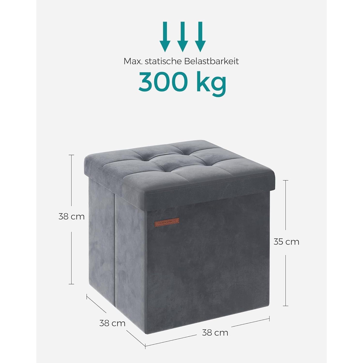 Tabure s prostorom za pohranu, nosivost 300 kg, 38 x 38 cm, grafitno siva | SONGMICS-vitahome.hr