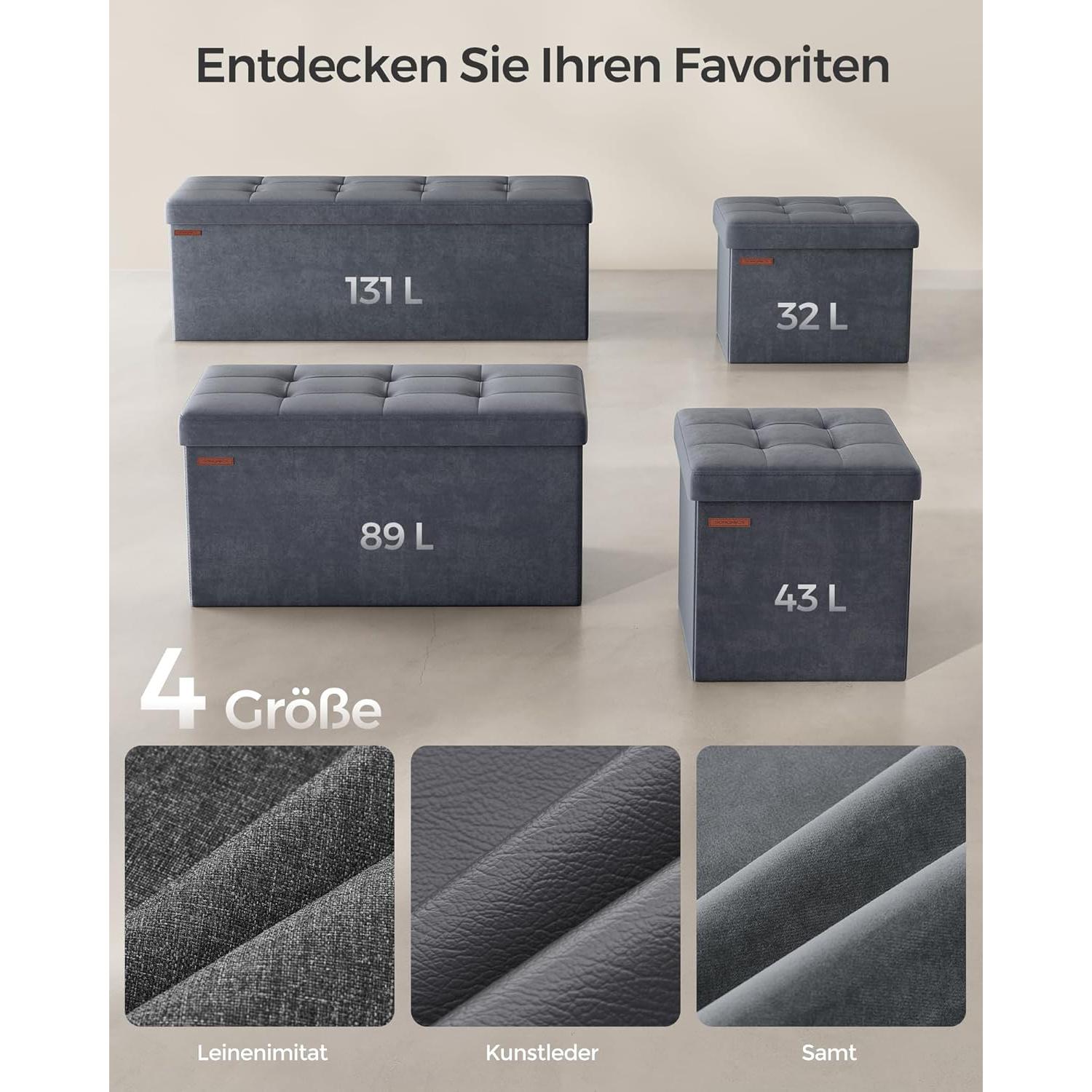 Tabure s prostorom za pohranu, nosivost 300 kg, 38 x 38 cm, grafitno siva | SONGMICS-vitahome.hr