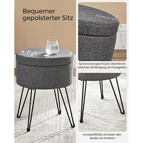 Tabure, stolica s prostorom za pohranu, 37 x 45 cm (promjer x V), tamno siva | SONGMICS-vitahome.hr
