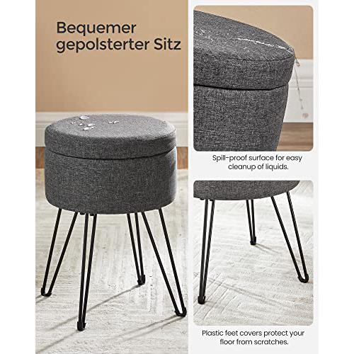 Tabure, stolica s prostorom za pohranu, 39 x 44,1 cm (promjer x V), sive boje| SONGMICS | SONGMICS-vitahome.hr