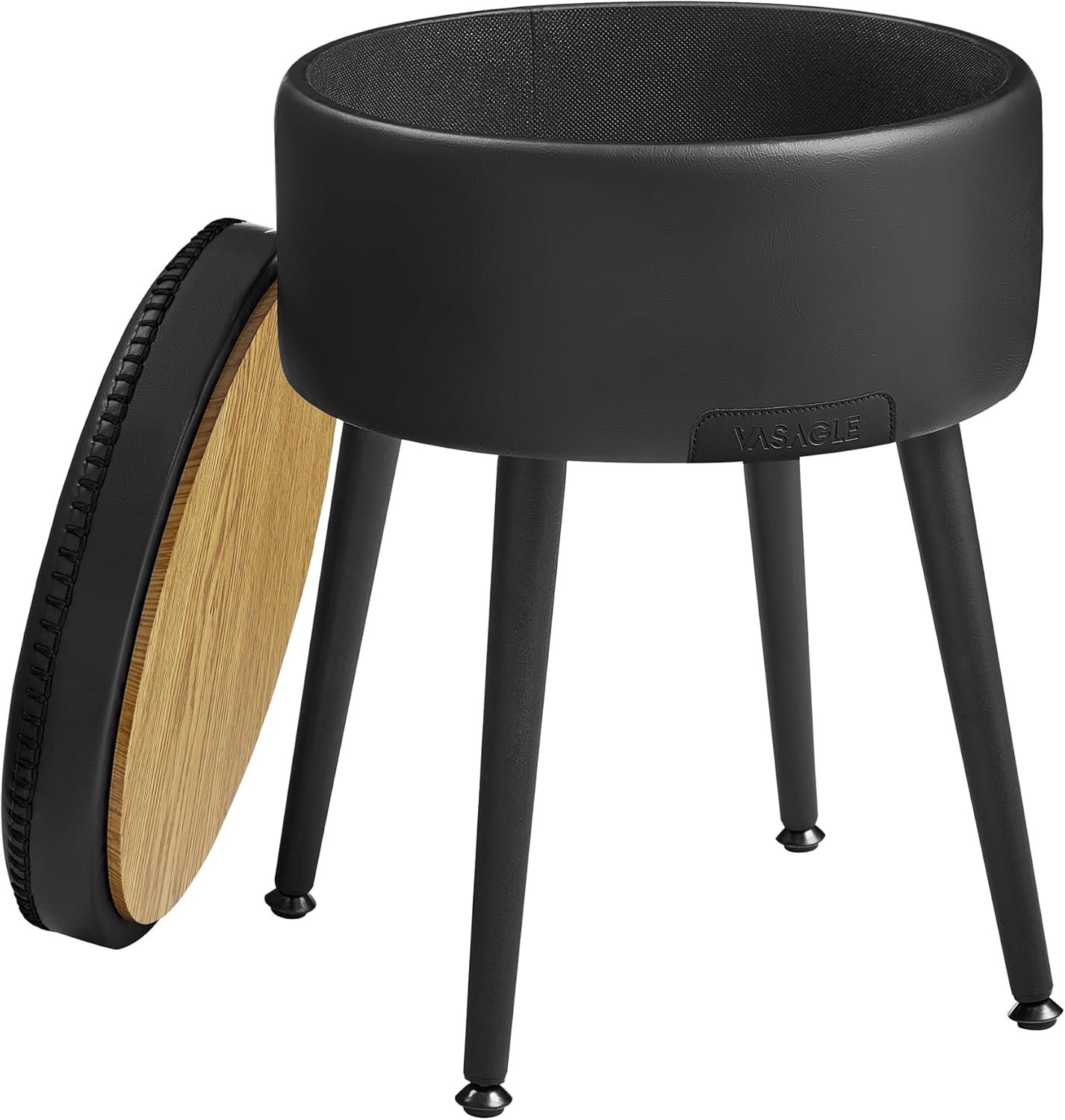 Tabure za pohranu od umjetne kože, 38,2 x 44,4 cm, crni | VASAGLE-VASAGLE-Vita Home