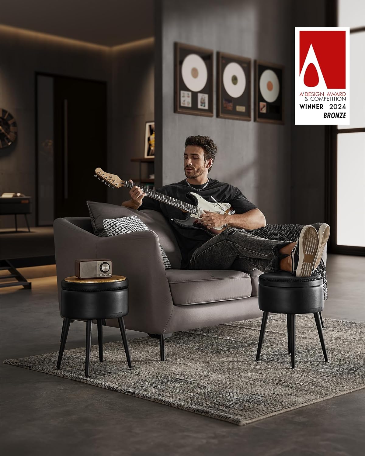 Tabure za pohranu od umjetne kože, 38,2 x 44,4 cm, crni | VASAGLE-VASAGLE-Vita Home