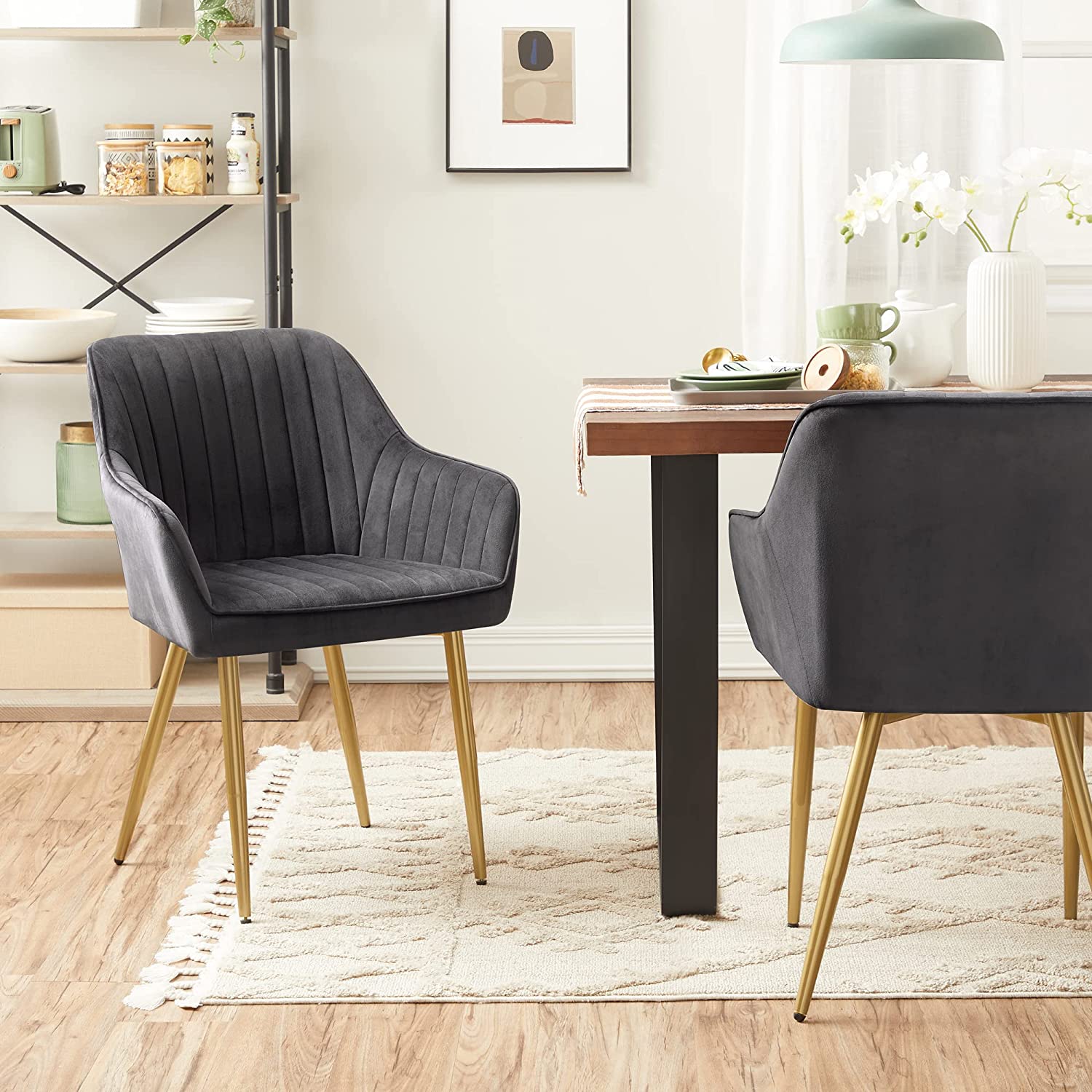 Tapecirana blagovaonska stolica, 62,5 x 85 x 60 cm, sivo-zlatna | SONGMICS-vitahome.hr