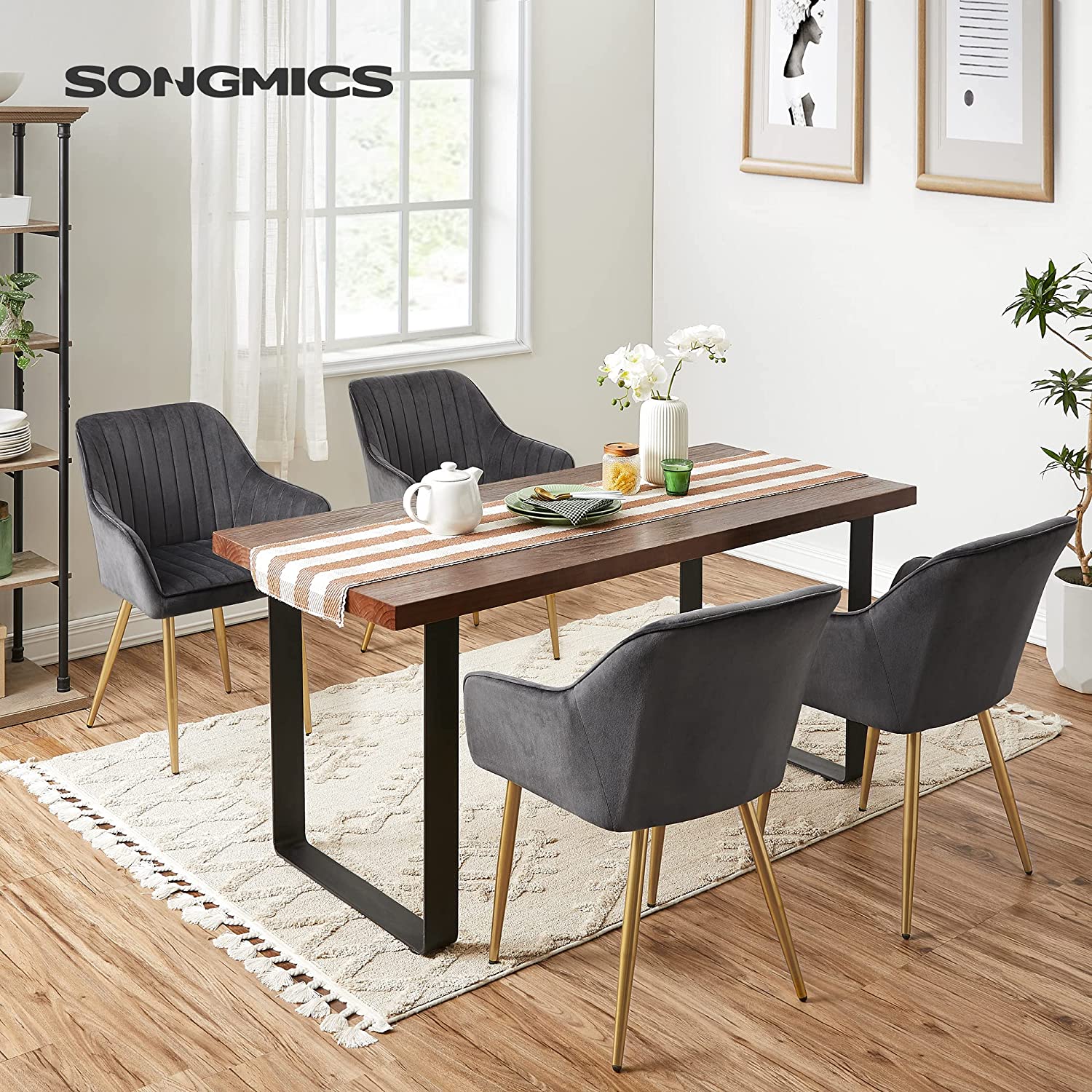 Tapecirana, blagovaonska stolica sa naslonom, 60 x 62,5 x 85 cm, sivo-zlatna | SONGMICS-vitahome.hr