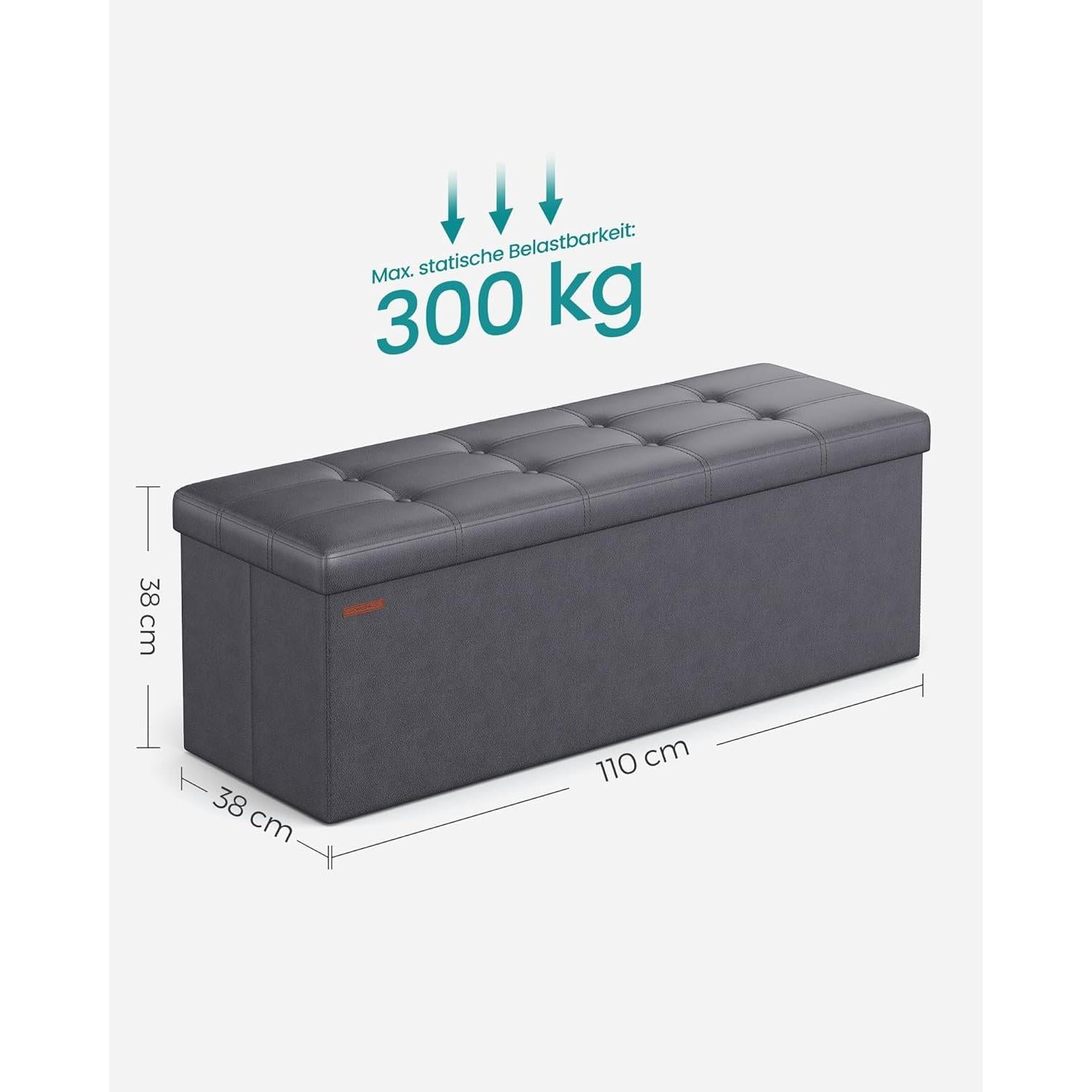 Tapecirana klupa sa prostorom za pohranu, 110 x 38 x 38 cm, tamno siva | SONGMICS-vitahome.hr