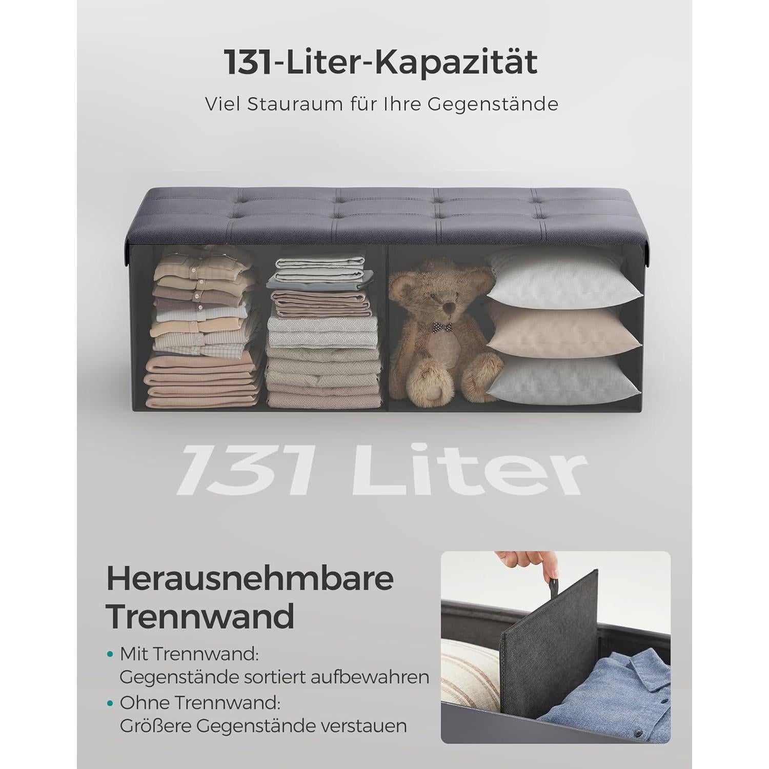Tapecirana klupa sa prostorom za pohranu, 110 x 38 x 38 cm, tamno siva | SONGMICS-vitahome.hr