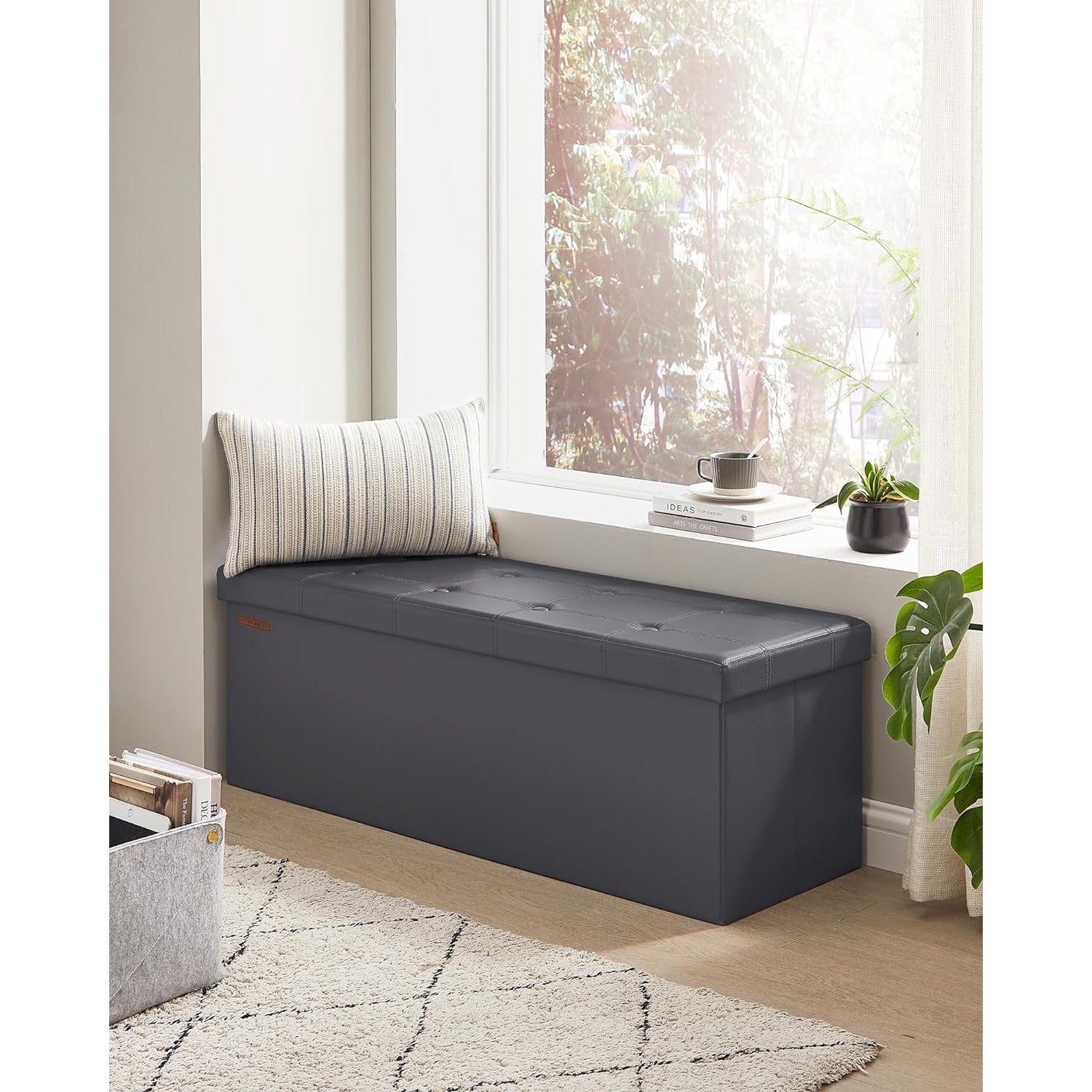 Tapecirana klupa sa prostorom za pohranu, 110 x 38 x 38 cm, tamno siva | SONGMICS-vitahome.hr