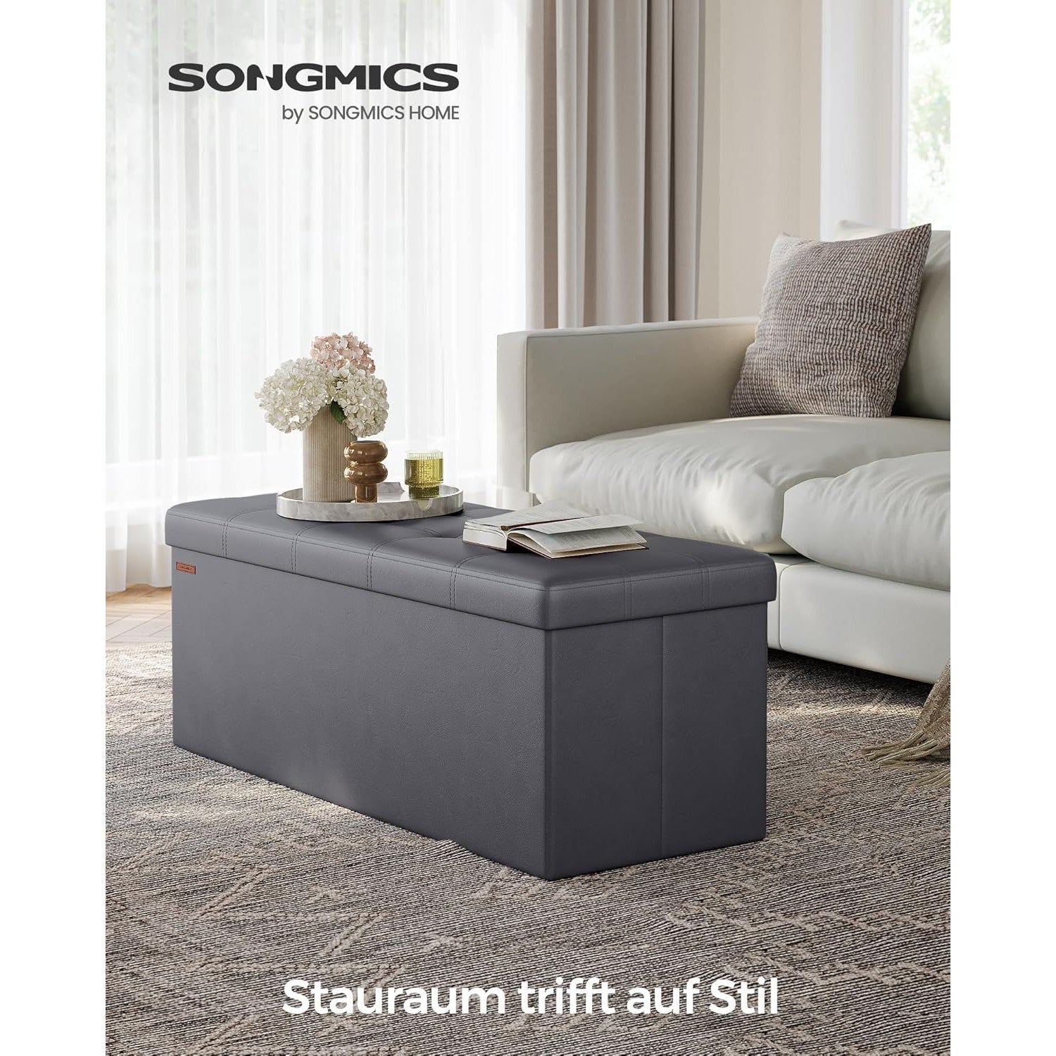 Tapecirana klupa sa prostorom za pohranu, 110 x 38 x 38 cm, tamno siva | SONGMICS-vitahome.hr