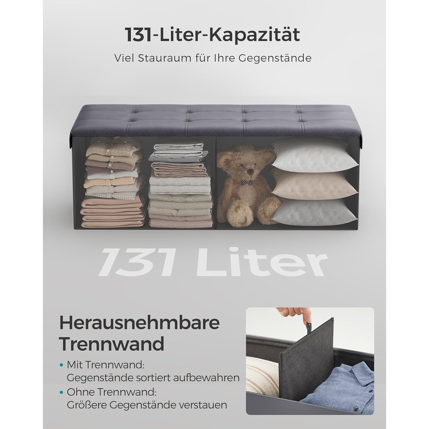 Tapecirana klupa sa prostorom za pohranu, 110 x 38 x 38 cm, tamno siva | SONGMICS-vitahome.hr