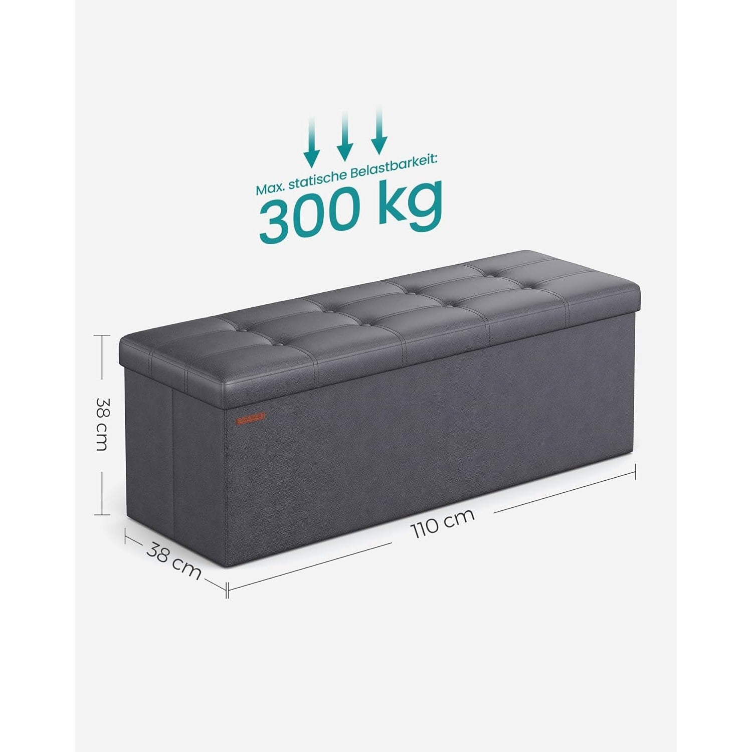 Tapecirana klupa sa prostorom za pohranu, 110 x 38 x 38 cm, tamno siva | SONGMICS-vitahome.hr
