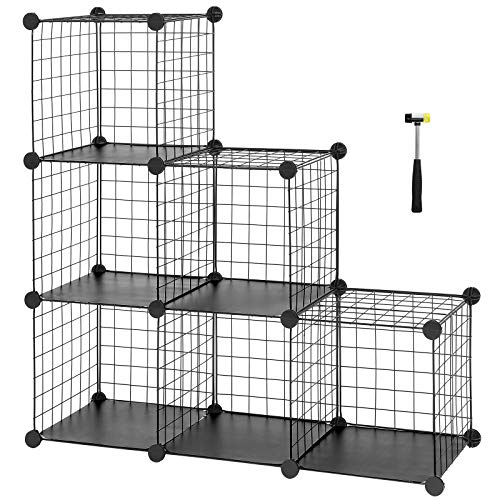 Tárolóállvány, 6 rekeszes polcos egység fémhálós polcokkal, fekete-SONGMICS-Vita Home