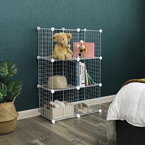 Tárolópolc, rácsos panelek, 6 rekeszes, fehér-SONGMICS-Vita Home