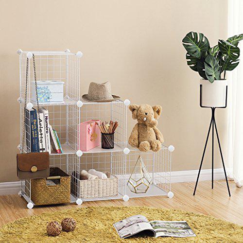 Tárolópolc, rácsos panelek, 6 rekeszes, fehér-SONGMICS-Vita Home