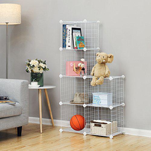 Tárolópolc, rácsos panelek, 6 rekeszes, fehér-SONGMICS-Vita Home