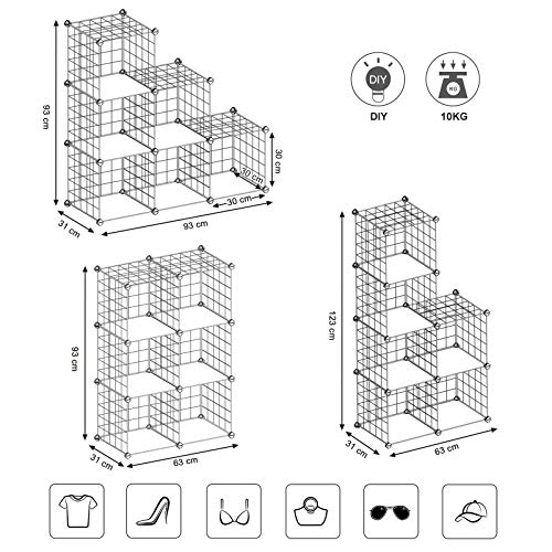 Tárolópolc, rácsos panelek, 6 rekeszes, fehér-SONGMICS-Vita Home