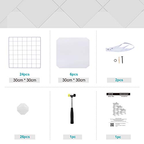 Tárolópolc, rácsos panelek, 6 rekeszes, fehér-SONGMICS-Vita Home
