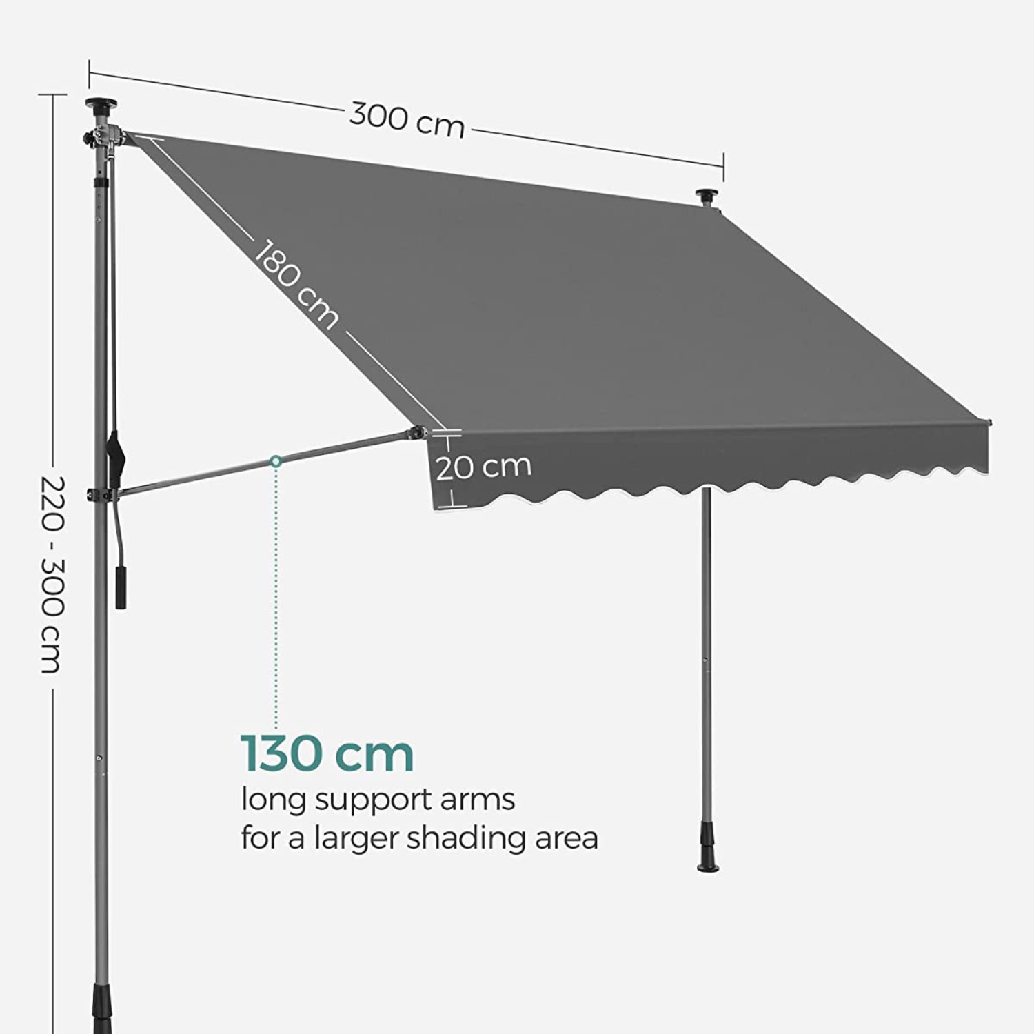 tenda, 300 x 130 cm, podesiva visina, ručna ručica | SONGMICS-vitahome.hr