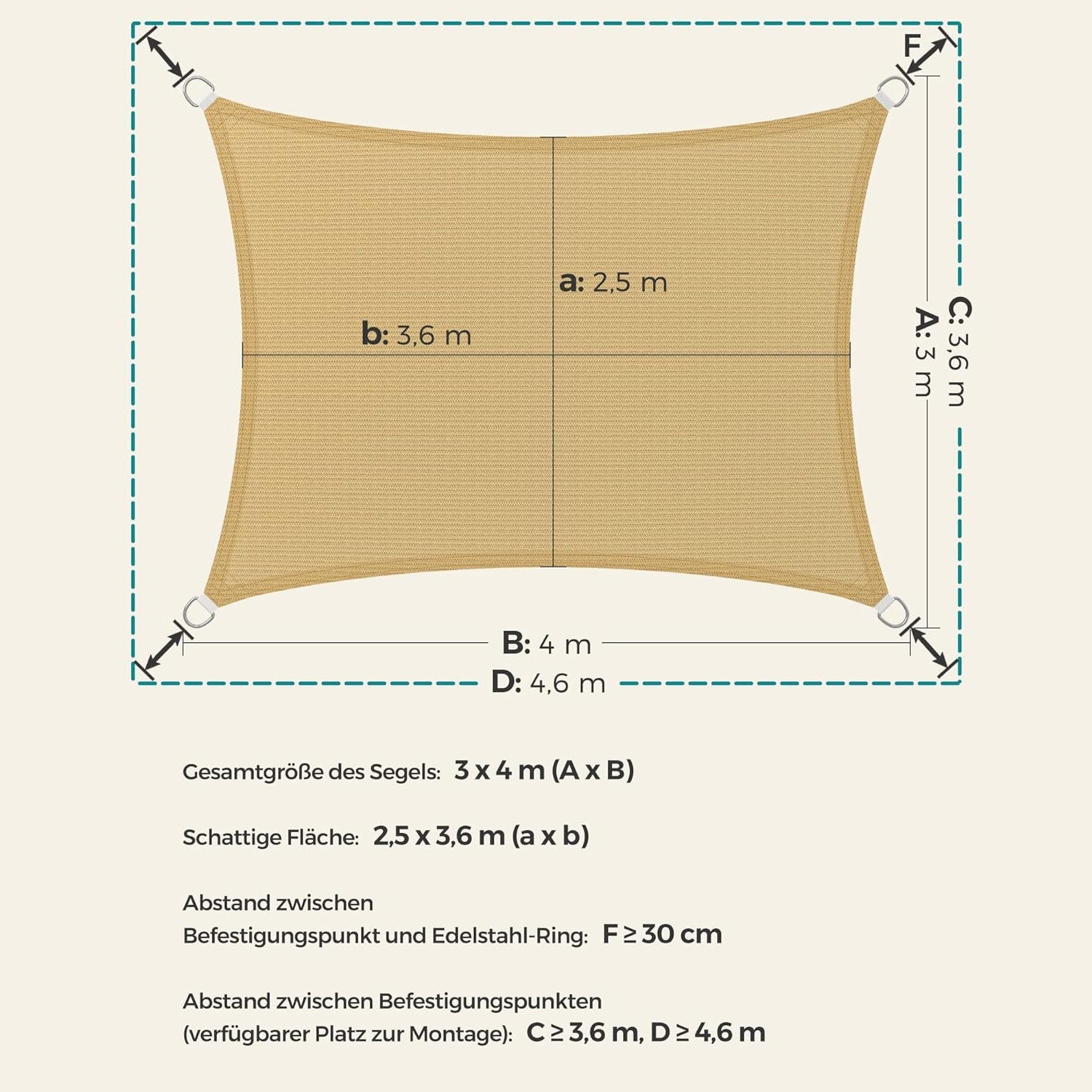 Tenda od HDPE tkanine, 3 x 4 m, pjesak žuta boja | SONGMICS-vitahome.hr