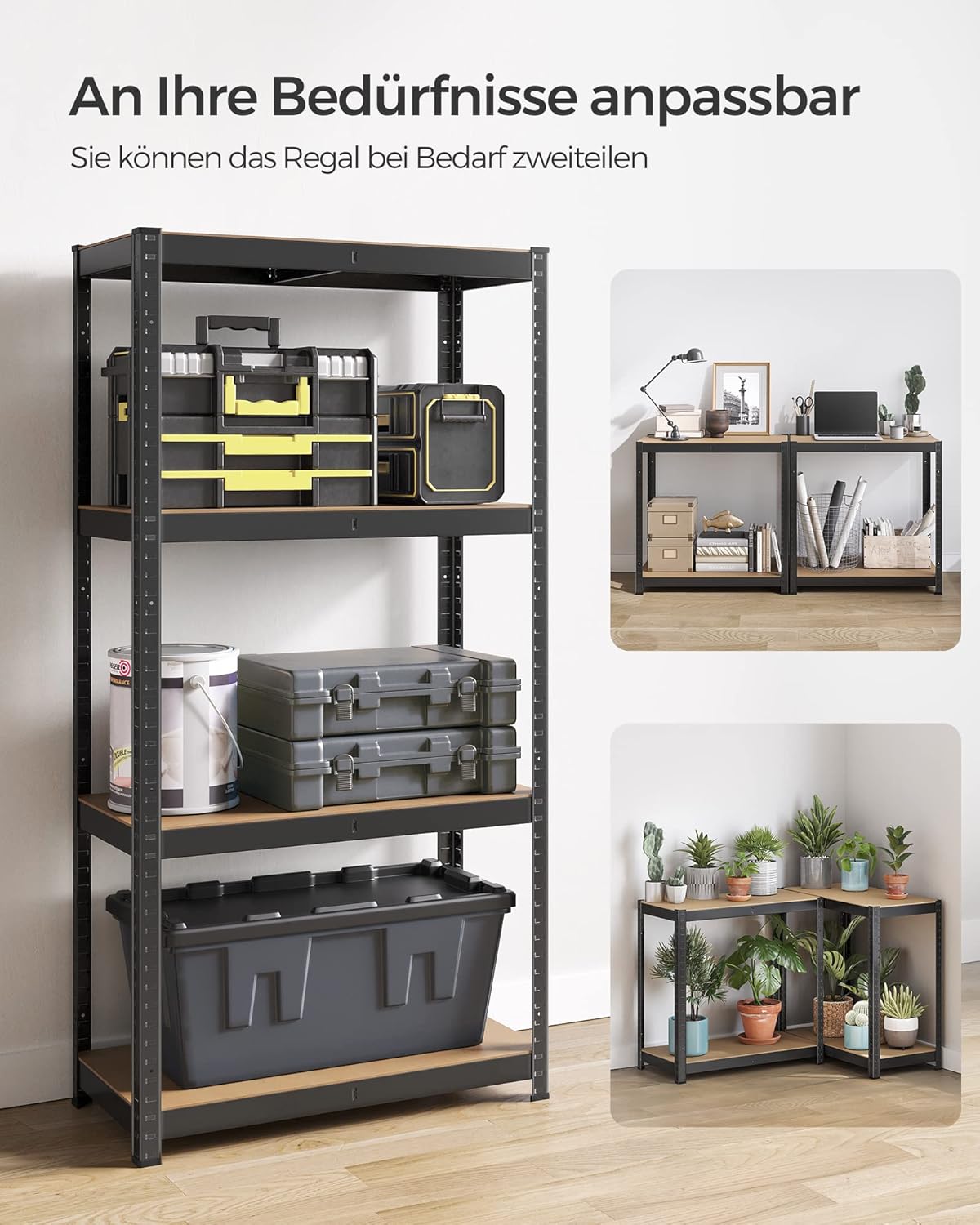 Teški metalni regal, set 2 kom, čelični okvir, 4 police, nosivost do 520kg, 40x80x160 cm, crni