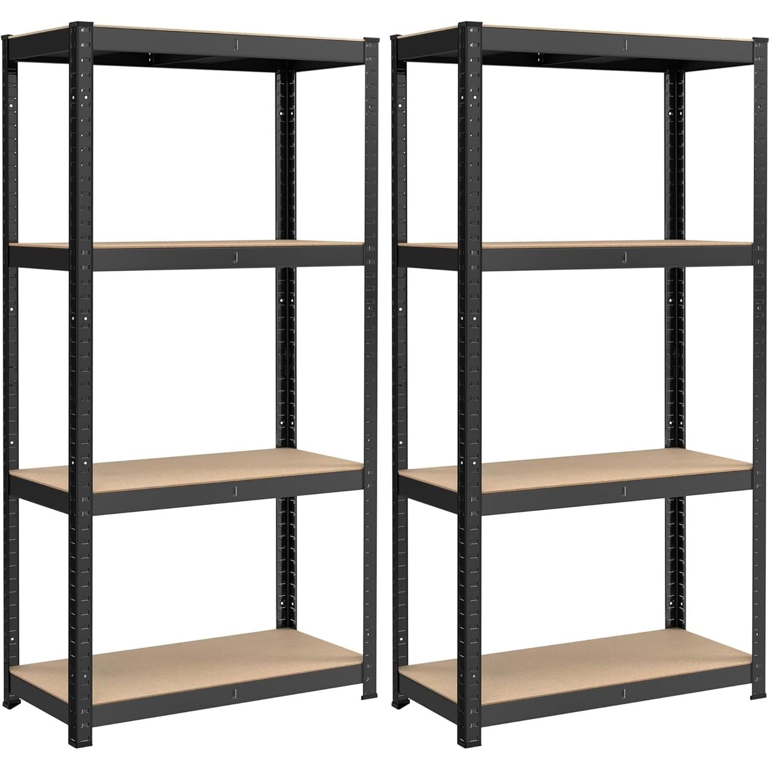 Teški metalni regal, set 2 kom, čelični okvir, 4 police, nosivost do 520kg, 40x80x160 cm, crni
