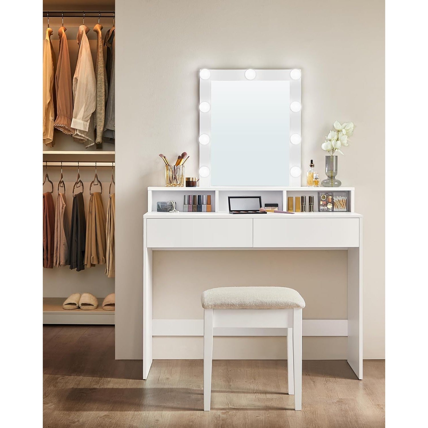 Toaletni stol s LED osvjetljenjem, 40 x 100 x 145 cm, bijeli | VASAGLE-vitahome.hr