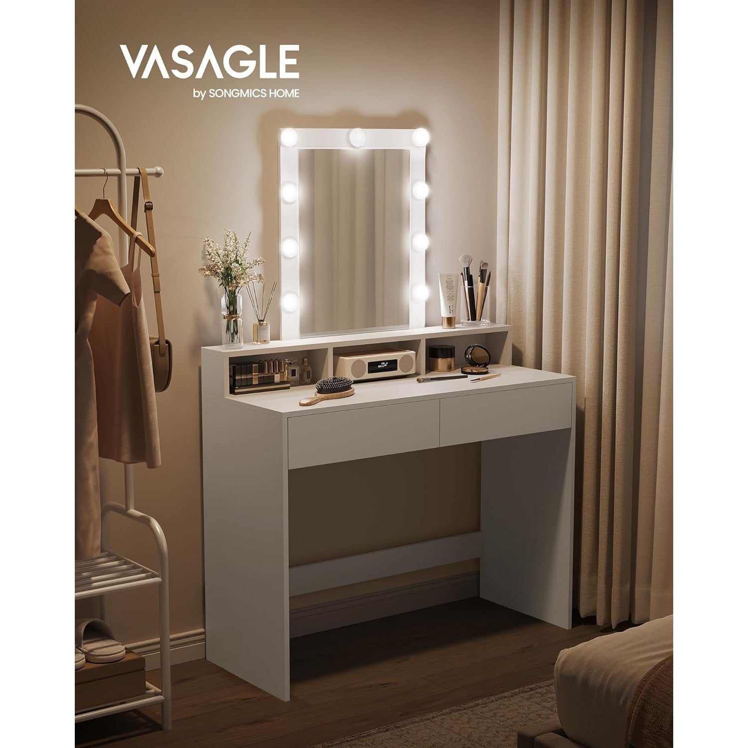 Toaletni stol s LED osvjetljenjem, 40 x 100 x 145 cm, bijeli | VASAGLE-vitahome.hr