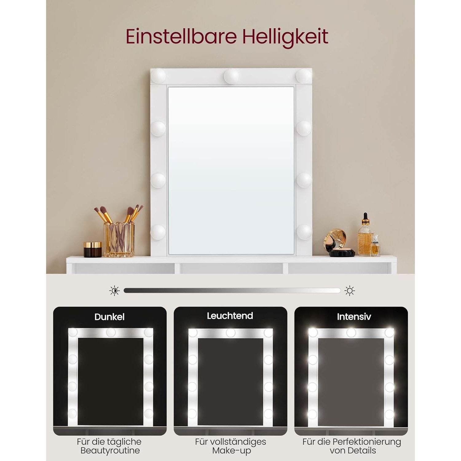 Toaletni stol s LED osvjetljenjem, 40 x 100 x 145 cm, bijeli | VASAGLE-vitahome.hr