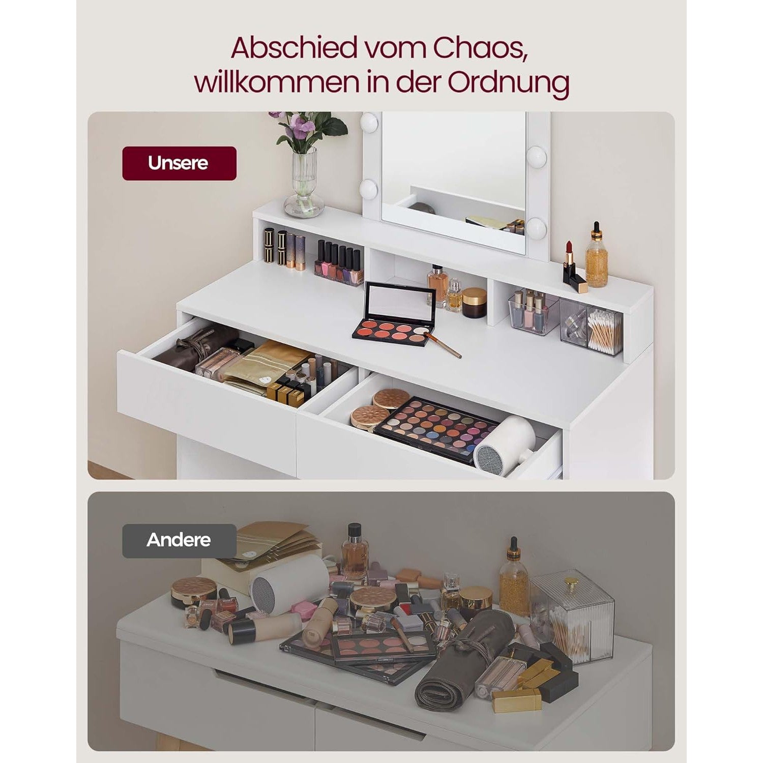 Toaletni stol s LED osvjetljenjem, 40 x 100 x 145 cm, bijeli | VASAGLE-vitahome.hr