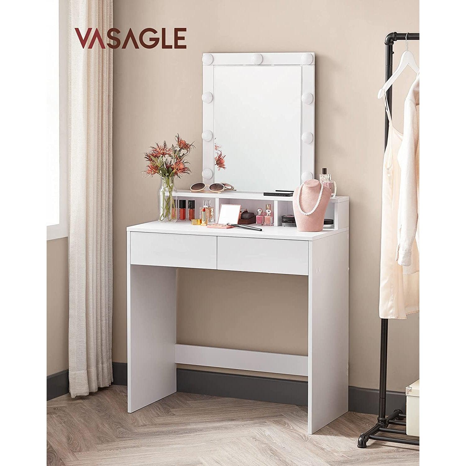 Toaletni stol s ogledalom i podesivim LED rasvjetlom, ladicama, bijeli | VASAGLE-vitahome.hr