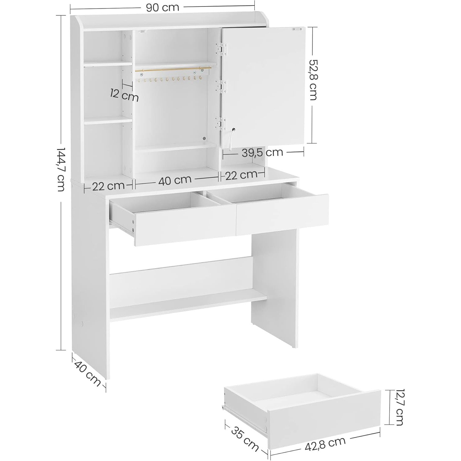 Toaletni stol s podesivim LED osvjetljenjem, 40 x 90 x 144.7 cm, bijeli | VASAGLE-VASAGLE-Vita Home