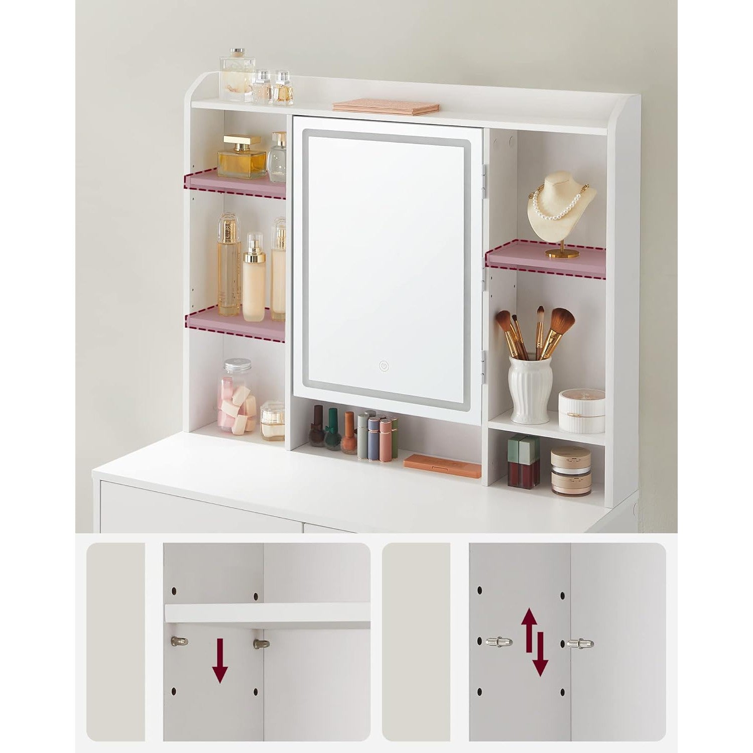 Toaletni stol s podesivim LED osvjetljenjem, 40 x 90 x 144.7 cm, bijeli | VASAGLE-VASAGLE-Vita Home