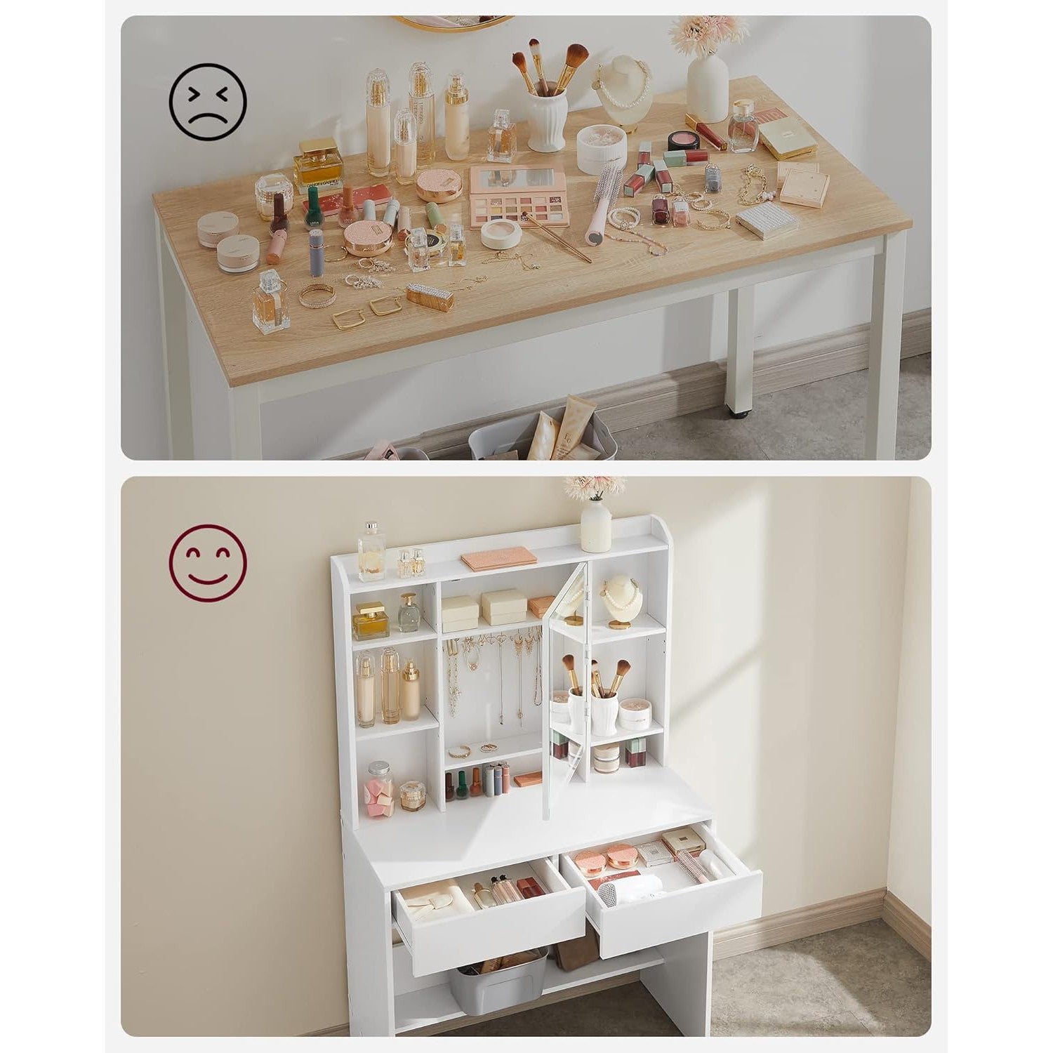 Toaletni stol s podesivim LED osvjetljenjem, 40 x 90 x 144.7 cm, bijeli | VASAGLE-VASAGLE-Vita Home