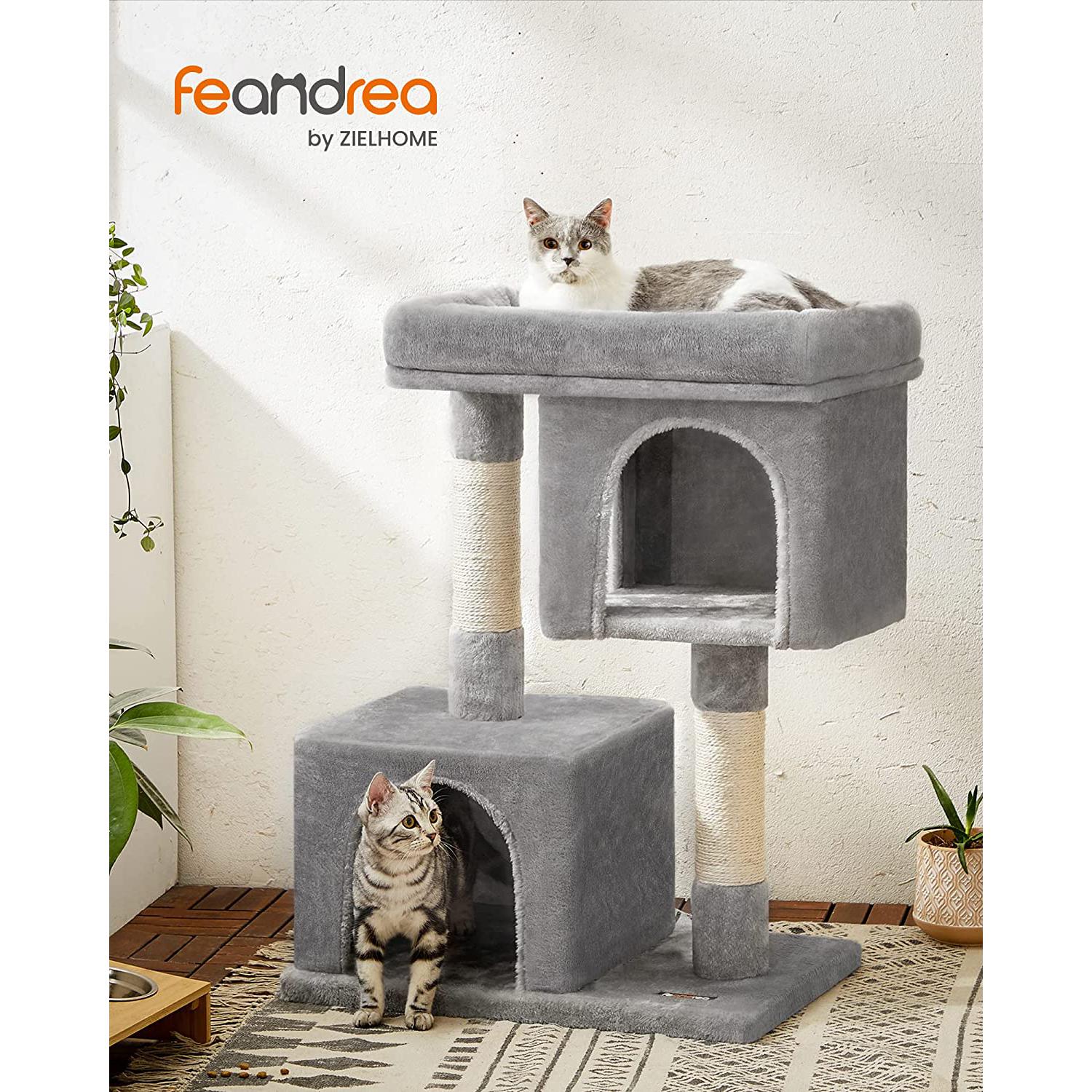 Toranj za mačke s 2 kućice, grebalicama i krevetićem, visoka 84 cm, siva | FEANDREA | FEANDREA-vitahome.hr