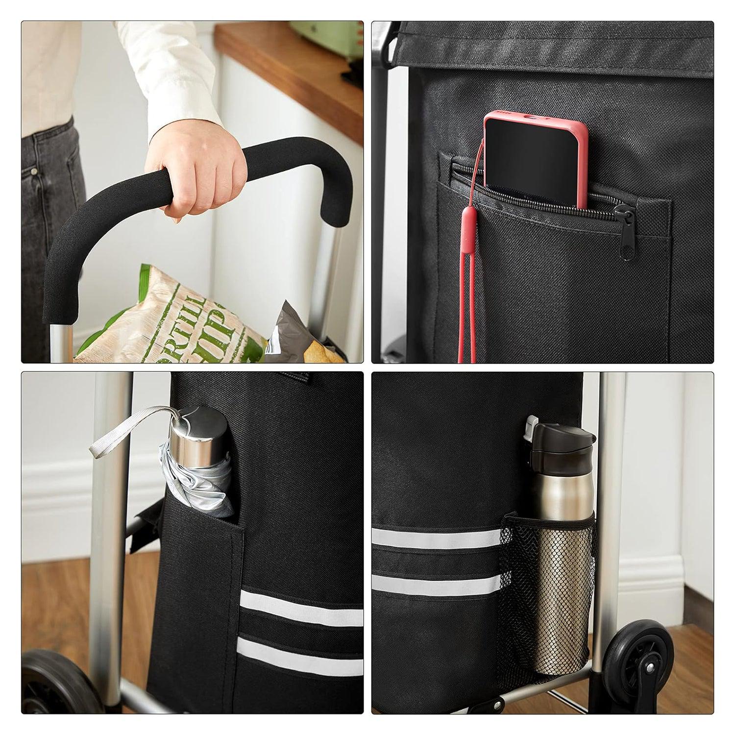 Torba za kupovinu s kotačima, sklopiva torba za kupovinu, 35 L, crna | SONGMICS-vitahome.hr
