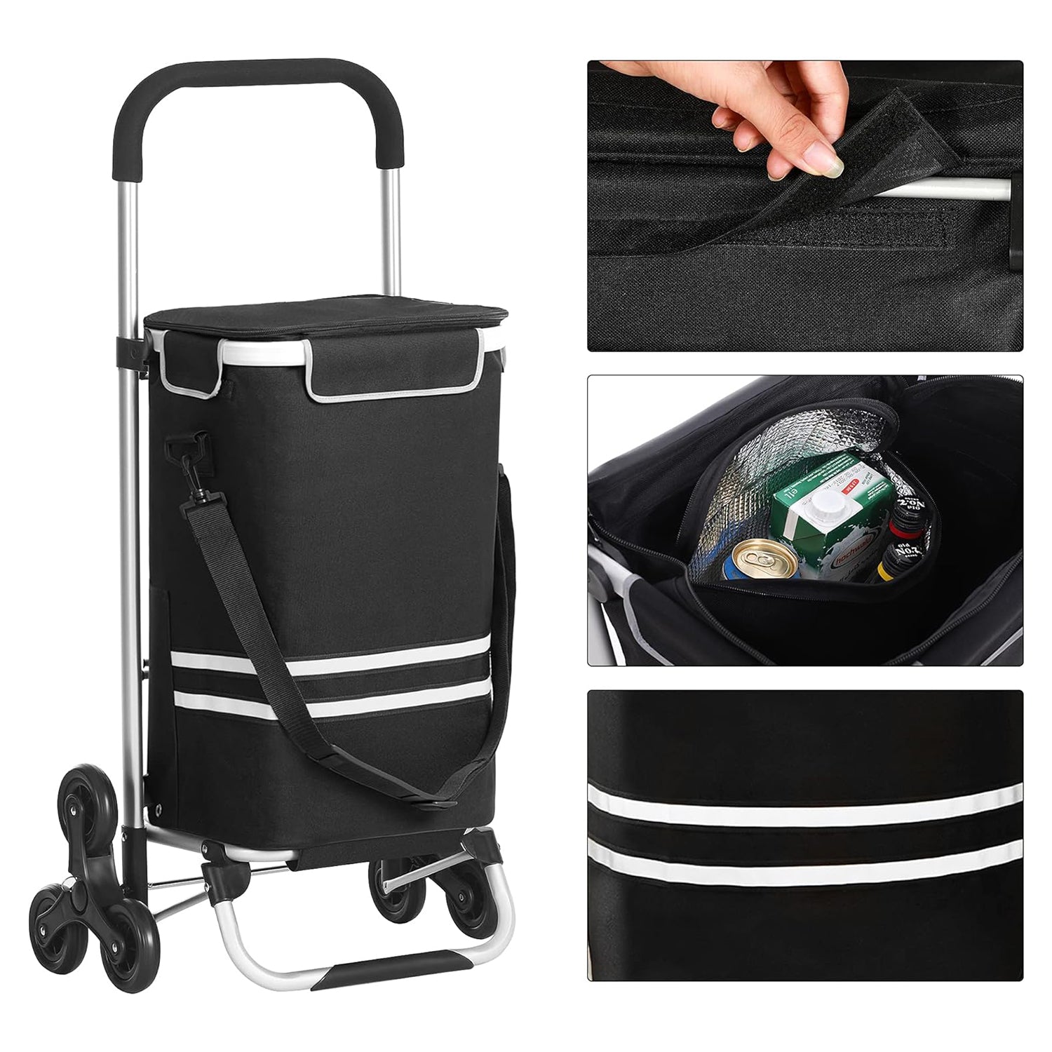 Torba za kupovinu s kotačima, sklopiva torba za kupovinu, 35 L, crna | SONGMICS-vitahome.hr