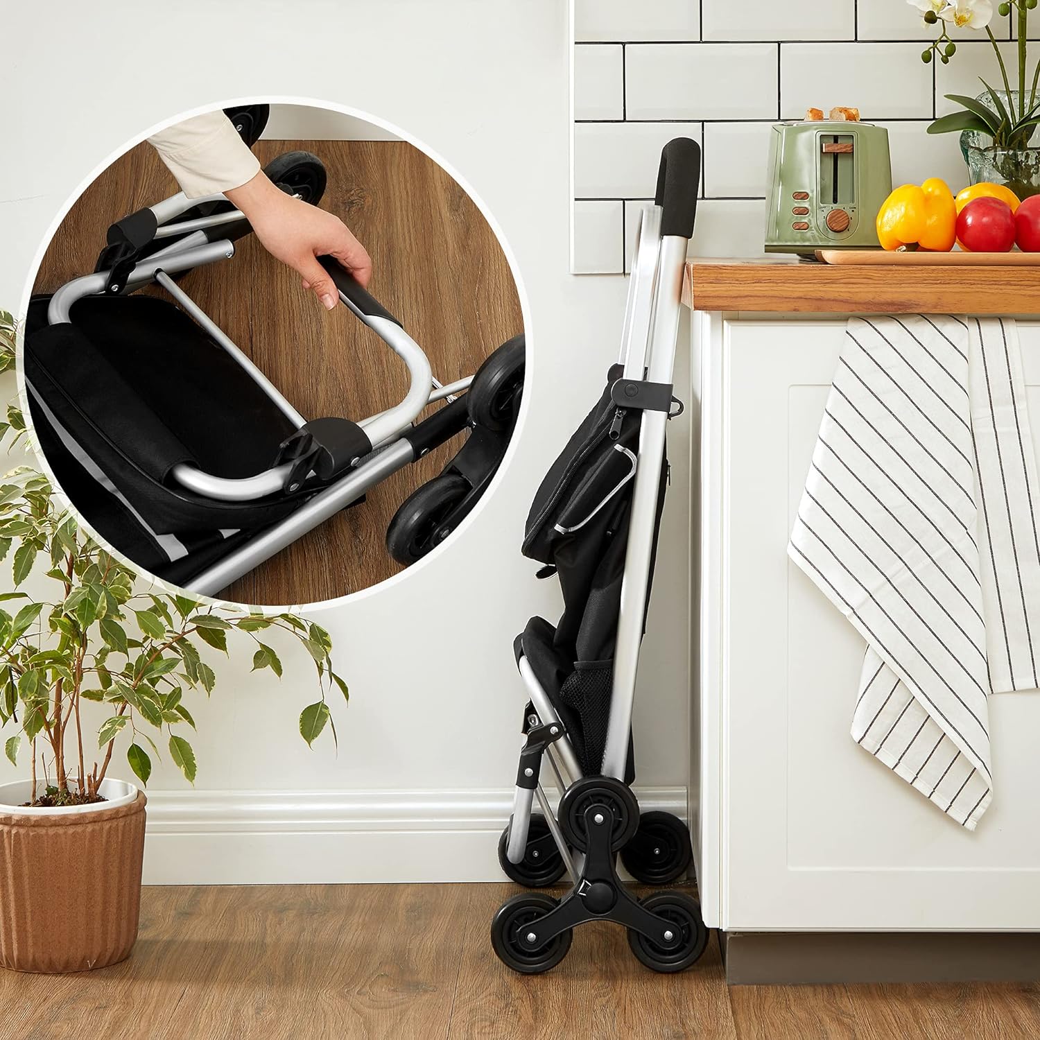 Torba za kupovinu s kotačima, sklopiva torba za kupovinu, 35 L, crna | SONGMICS-vitahome.hr