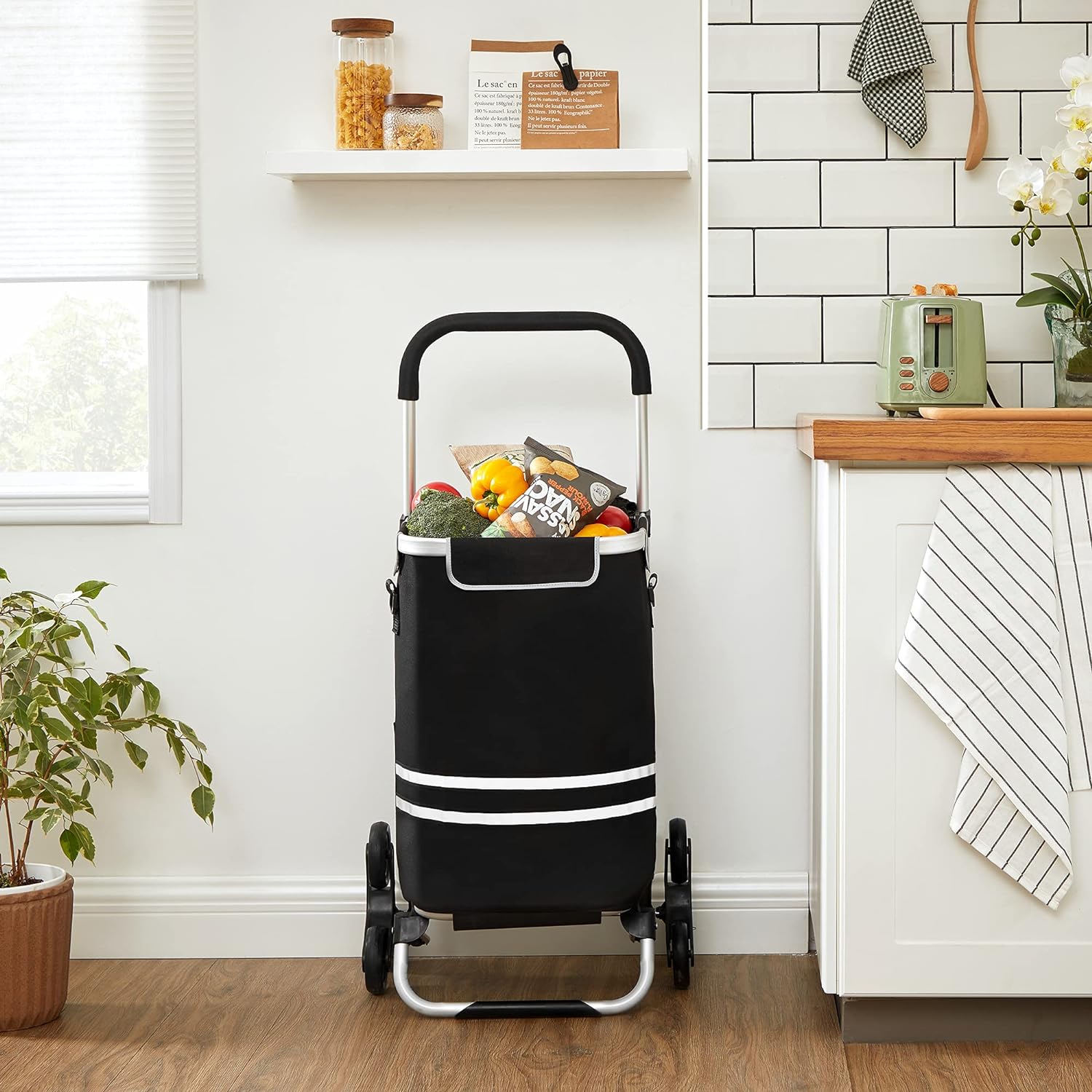 Torba za kupovinu s kotačima, sklopiva torba za kupovinu, 35 L, crna | SONGMICS-vitahome.hr