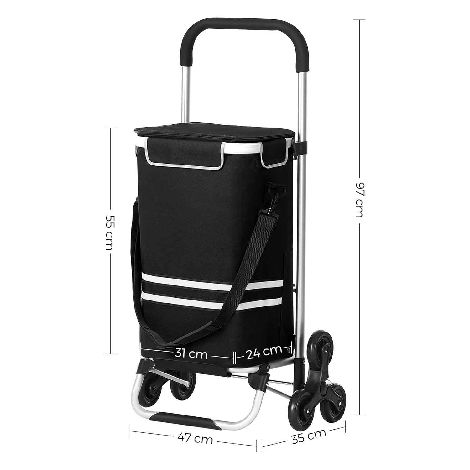 Torba za kupovinu s kotačima, sklopiva torba za kupovinu, 35 L, crna | SONGMICS-vitahome.hr