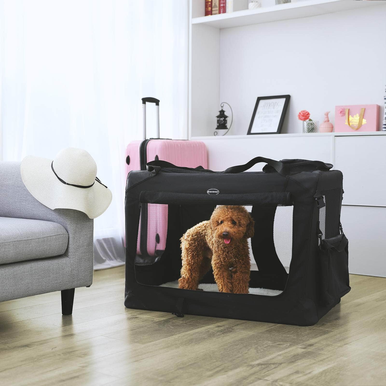 Torba za pse, sklopiva platnena nosiljka za kućne ljubimce, 102 x 69 x 69 cm, crna | FEANDREA-vitahome.hr