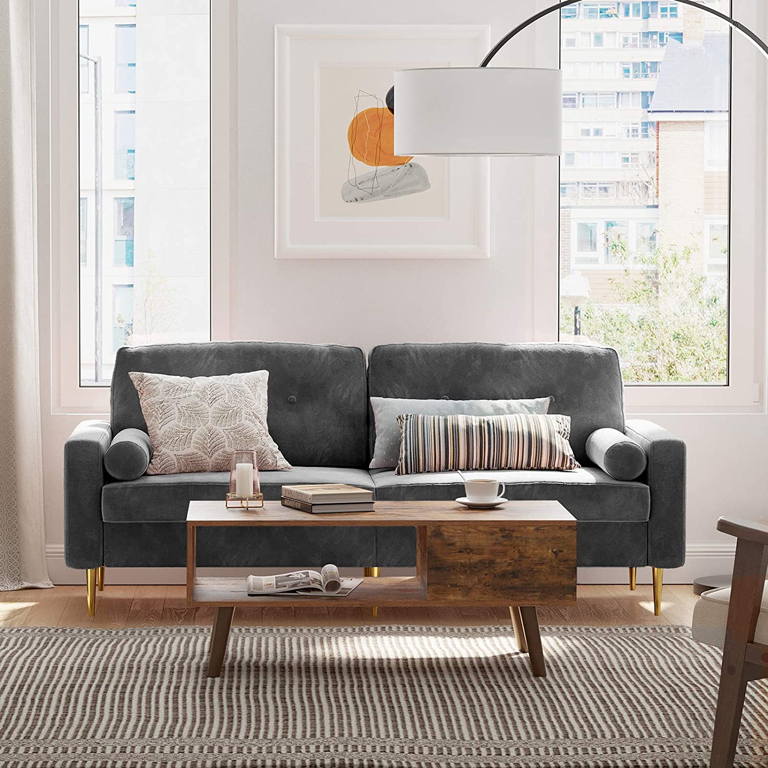 Trosjed, baršunaste površine, 183 x 88 x 78 cm, siva | VASAGLE-vitahome.hr