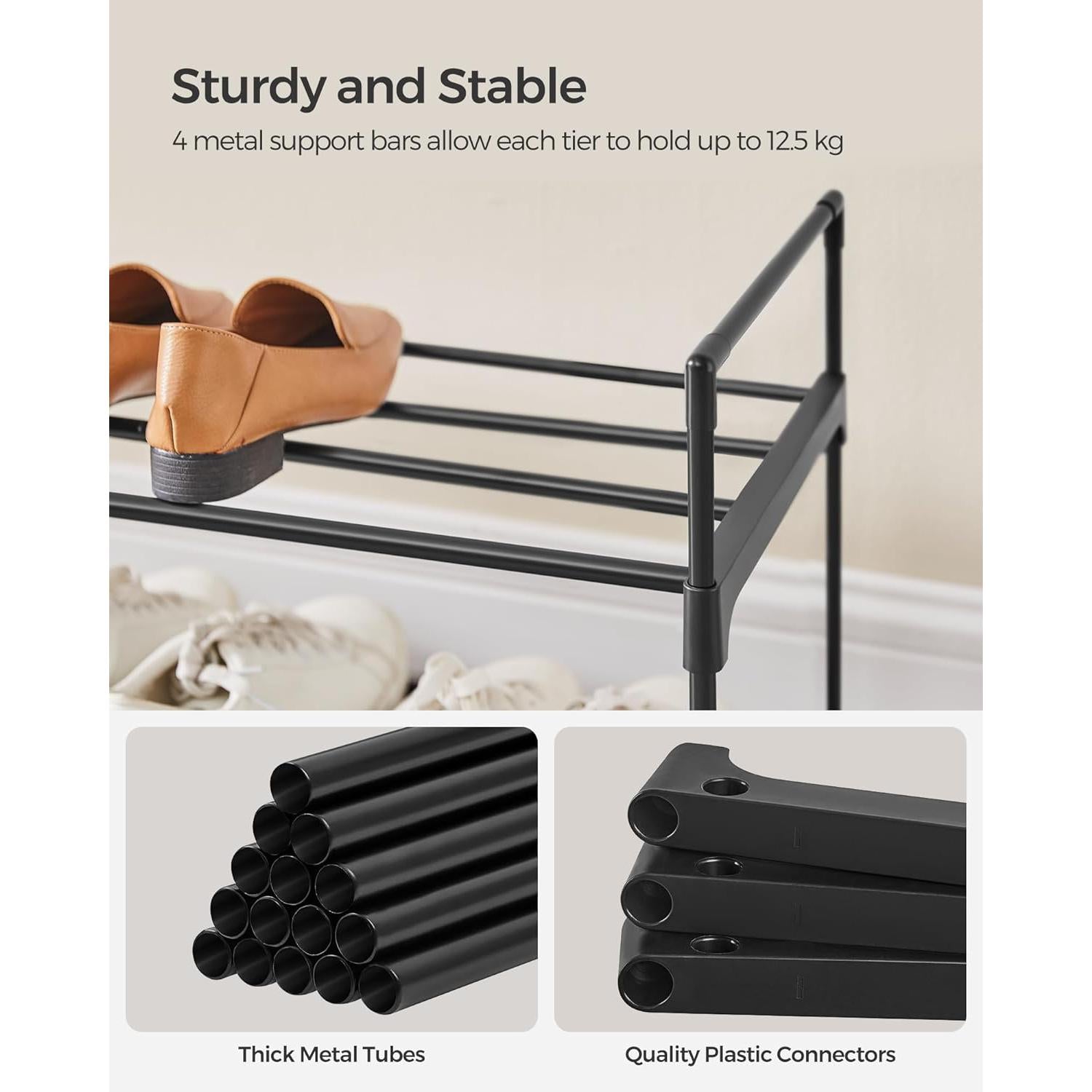 Troslojni, metalni stalak za cipele, 116 x 30 x 55 cm, crne boje | SONGMICS-vitahome.hr