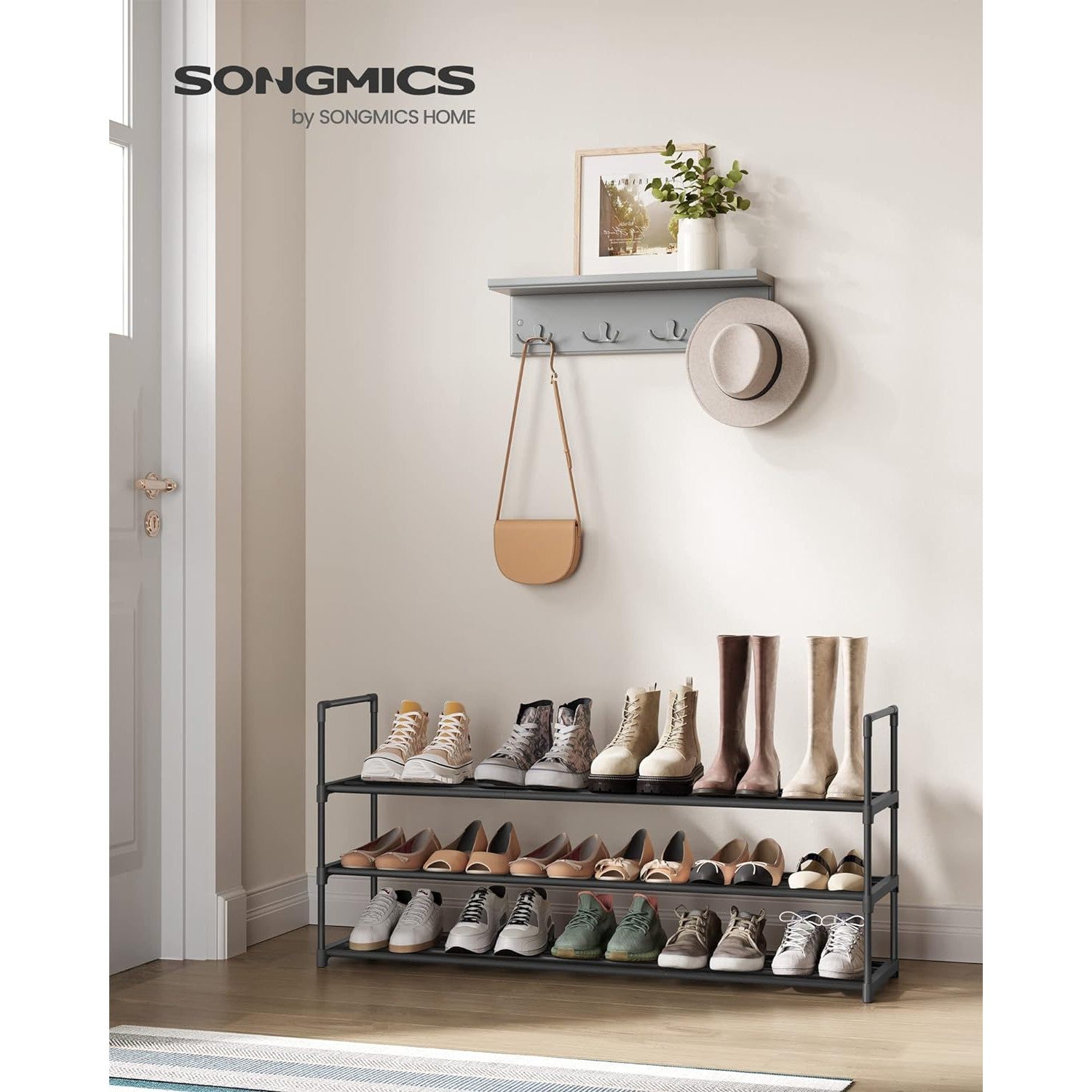Troslojni, metalni stalak za cipele, 116 x 30 x 55 cm, crne boje | SONGMICS-vitahome.hr